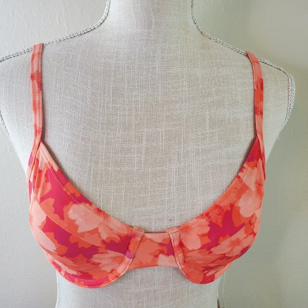 Refuge Boutique Womens Peach Orange Floral Bikini Top - Picture 4 of 10